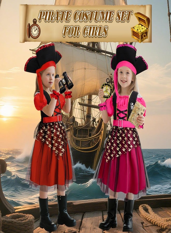 دياو زي قرصان من دي أو أو للبنات، طقم أزياء للهالوين يتضمن فستانًا وقبعة وتلسكوبًا وخريطة، مناسب للعب الأدوار وحفلات أعياد ميلاد الأطفال. مقاس كبير - Image 3